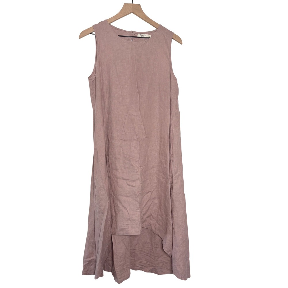 MagicLinen 100% Linen Sleeveless High Low Midi Dress Women Size Medium